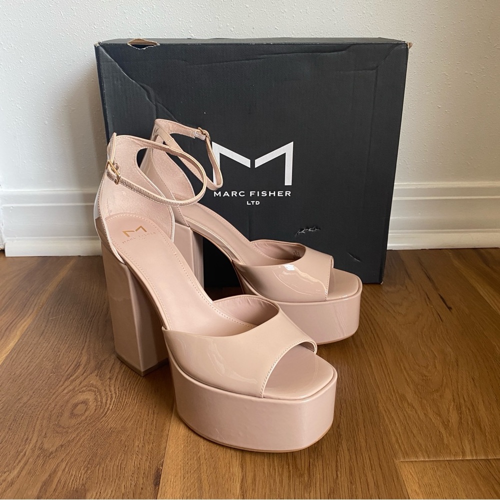 Marc Fisher Platform Block Heel Sandal - Blush Patent